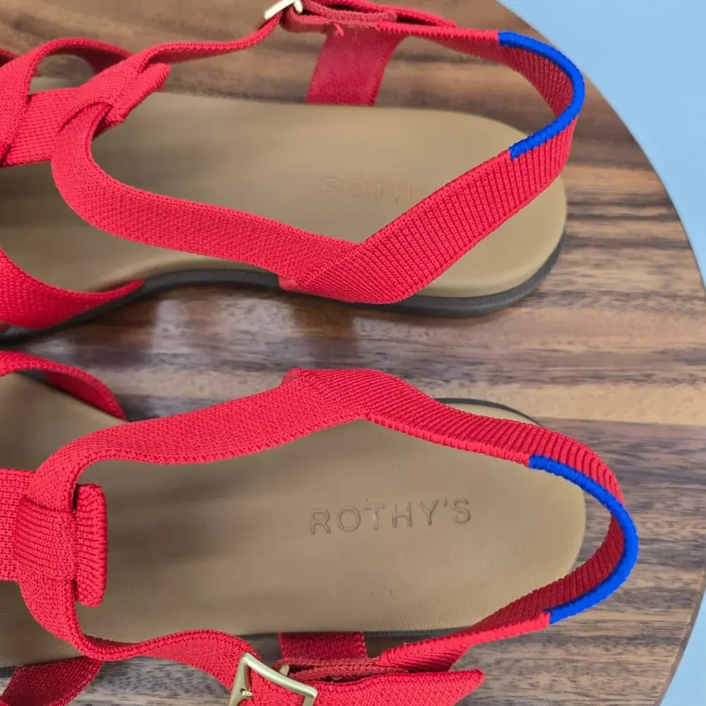 Rothy's The Fisherman Sandals Womens 12 Scarlet Red Knit Strappy Buckle Flat